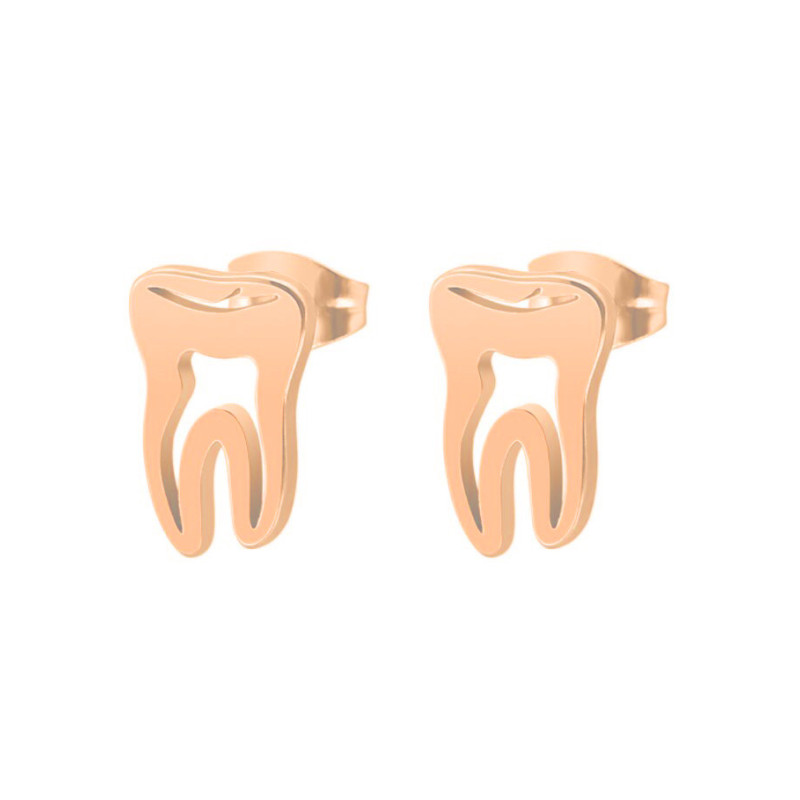 Japanese and Korean version of cute hollow tooth-shaped earrings, simple and personalized stainless steel hollow earrings, earrings, small earrings foreign trade
