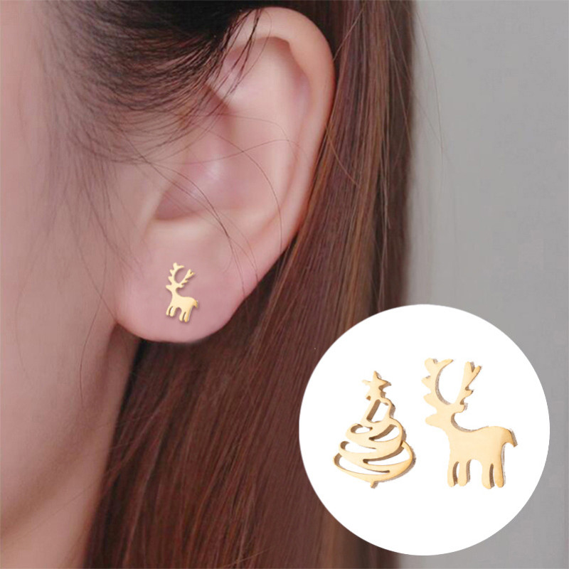 European and American trinkets, fashionable elk Christmas tree, asymmetric earrings, Christmas and New Year gifts, wholesale in stock