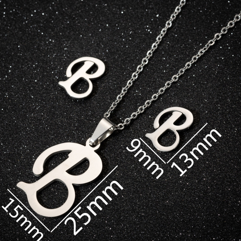 Stainless steel 26 letter pendant necklace set European and American new earrings women's letter necklace niche accessories wholesale