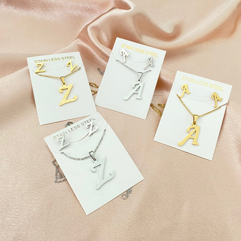 Stainless steel 26 letter pendant necklace set European and American new earrings women's letter necklace niche accessories wholesale