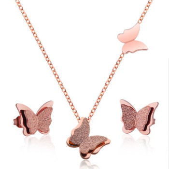Necklace Women's Fashion Butterfly Pendant European and American Clavicle Chain Cross-Border New Product Cute Double-layer Butterfly Jewelry Set Wholesale