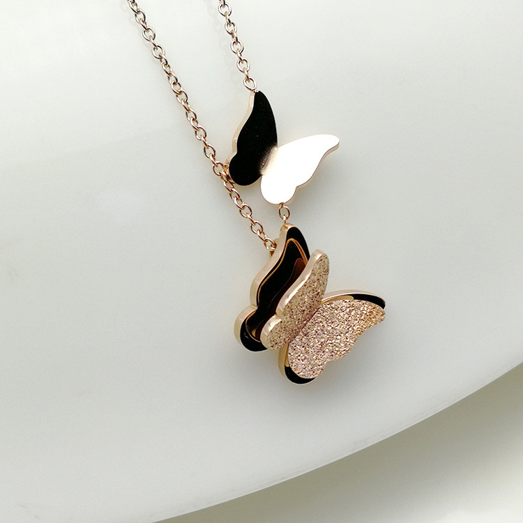 Necklace Women's Fashion Butterfly Pendant European and American Clavicle Chain Cross-Border New Product Cute Double-layer Butterfly Jewelry Set Wholesale