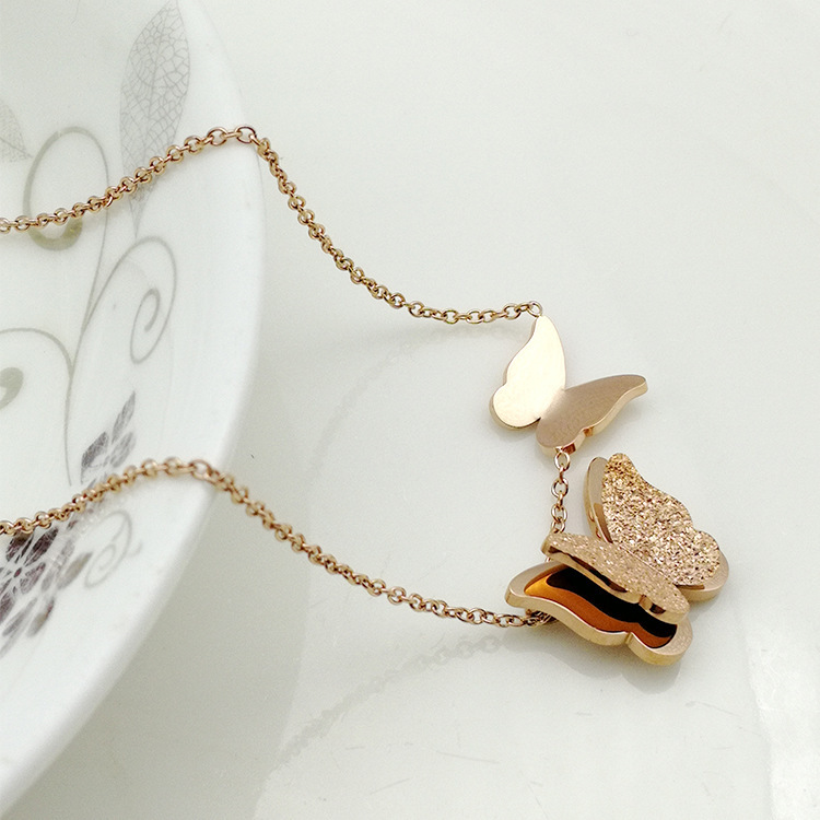 Necklace Women's Fashion Butterfly Pendant European and American Clavicle Chain Cross-Border New Product Cute Double-layer Butterfly Jewelry Set Wholesale