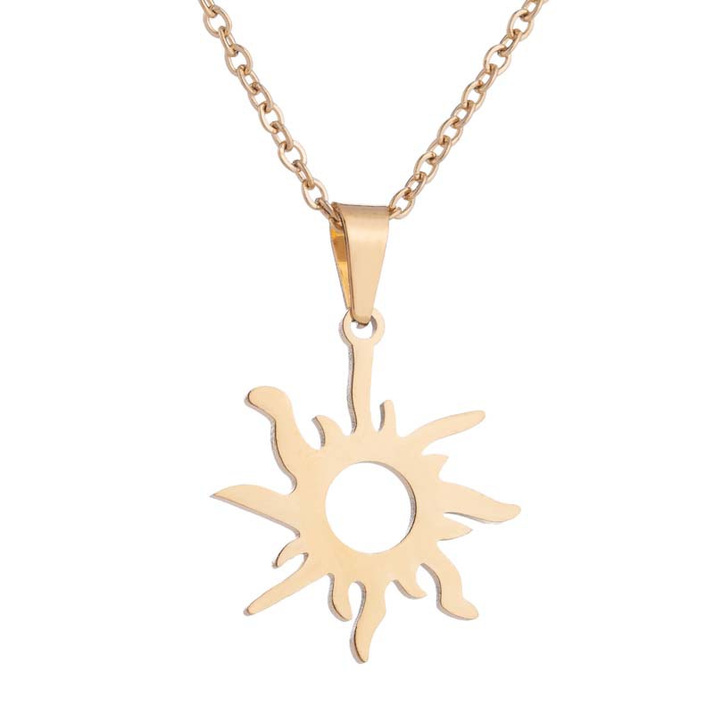 European and American cross-border solar system three-piece set for women, simple, fresh, hollow sun clavicle chain earrings, spot wholesale