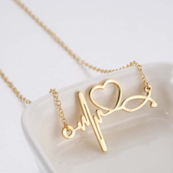 European and American ladies simple stainless steel doctor medical stethoscope electrocardiogram necklace fashion love heartbeat clavicle chain