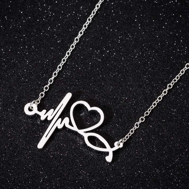 European and American ladies simple stainless steel doctor medical stethoscope electrocardiogram necklace fashion love heartbeat clavicle chain