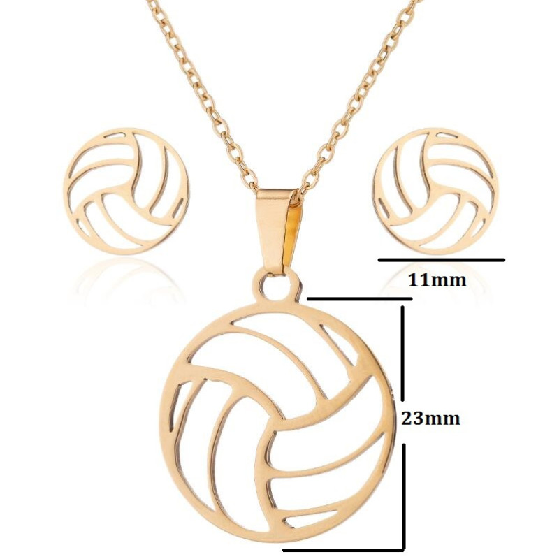 New men's and women's sports series stainless steel volleyball clavicle chain earrings three-piece set jewelry wholesale spot wholesale