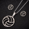 New men's and women's sports series stainless steel volleyball clavicle chain earrings three-piece set jewelry wholesale spot wholesale