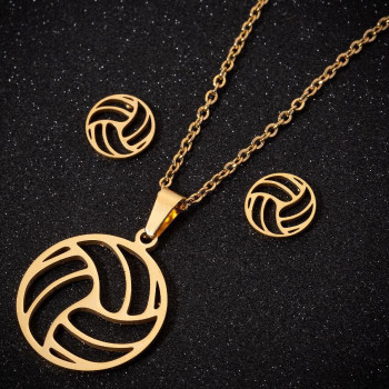 New men's and women's sports series stainless steel volleyball clavicle chain earrings three-piece set jewelry wholesale spot wholesale