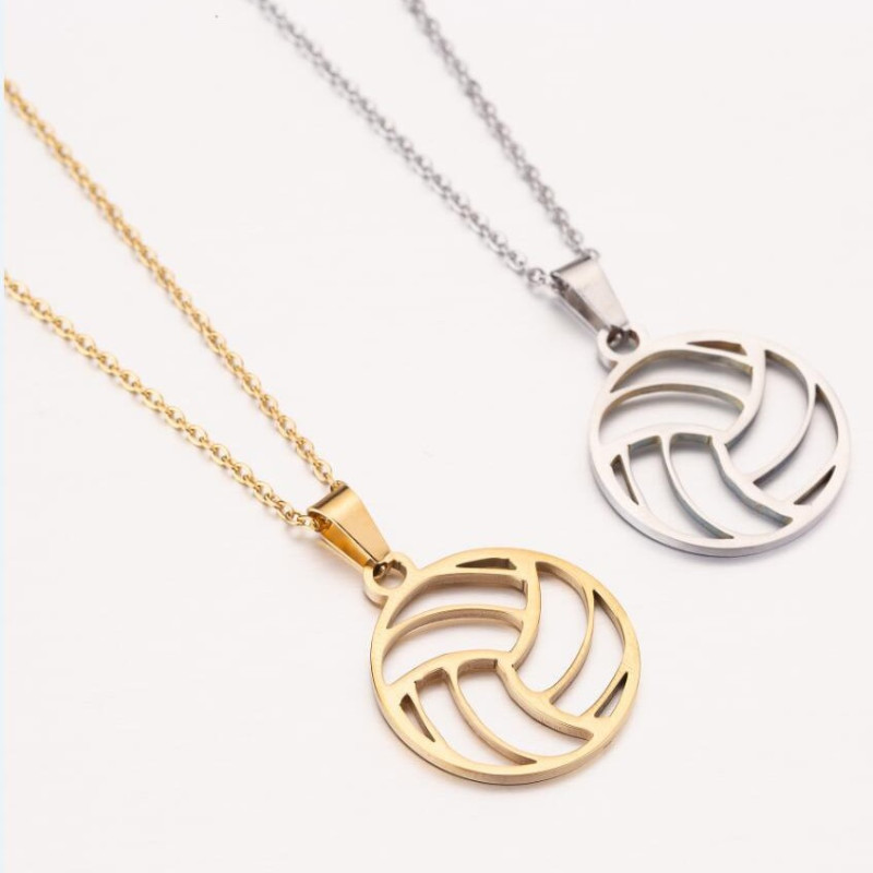 European and American cross-border round sports accessories simple volleyball stainless steel pendant necklace clavicle chain spot wholesale