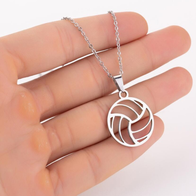 European and American cross-border round sports accessories simple volleyball stainless steel pendant necklace clavicle chain spot wholesale