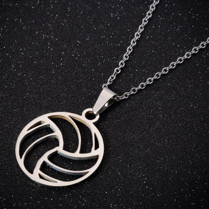 European and American cross-border round sports accessories simple volleyball stainless steel pendant necklace clavicle chain spot wholesale