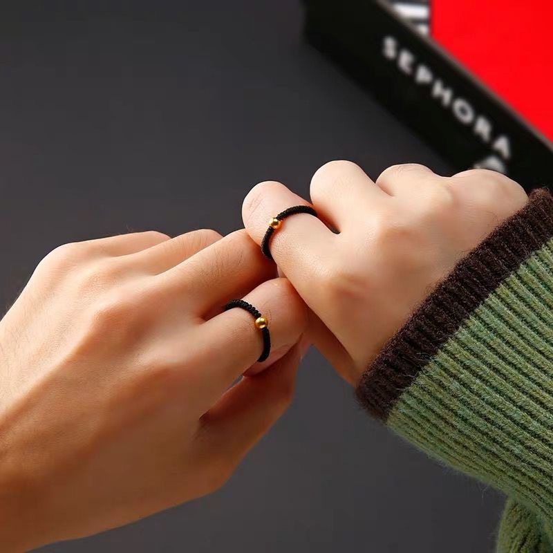 Xiaohongshu Red String Lucky Beads Ring for Men and Women Handmade Red String Doudou Douyin Popular Color-Preserving Beads Student Ring