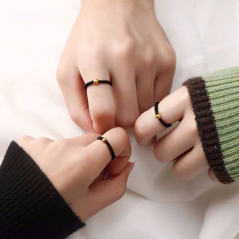 Xiaohongshu Red String Lucky Beads Ring for Men and Women Handmade Red String Doudou Douyin Popular Color-Preserving Beads Student Ring