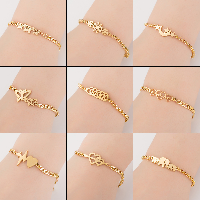 Jewelry Women's Stainless Steel Butterfly Christmas Bracelet Women's Snowflake Elephant Love Couple Bracelet Moon Star Bracelet
