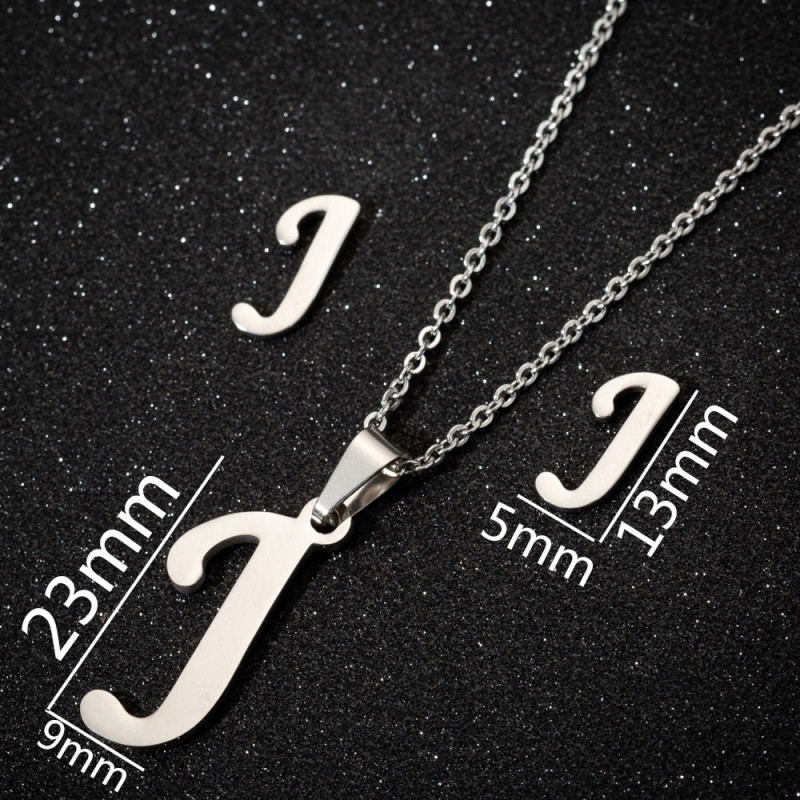 European and American retro 26 English letters earrings necklace three-piece set women's fashion new jewelry wholesale