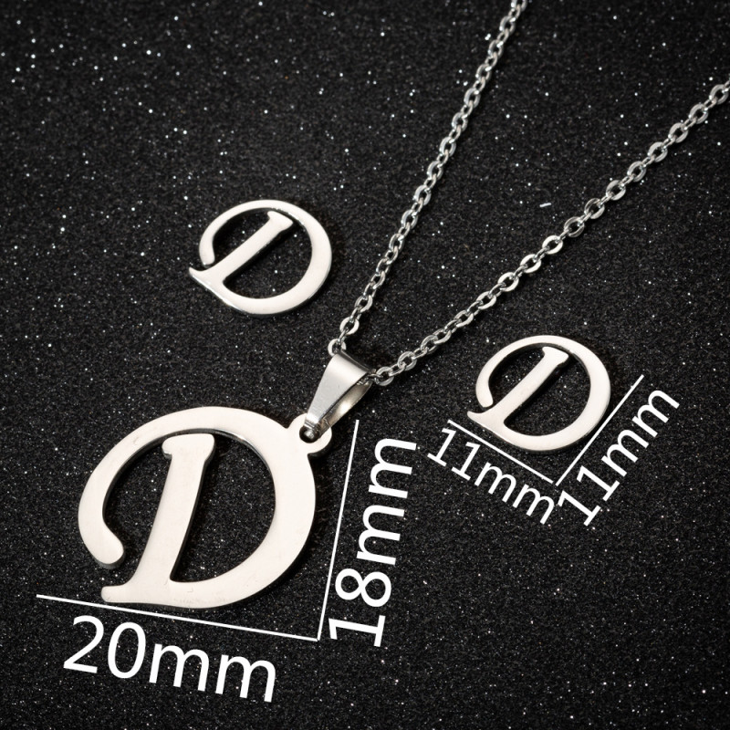 European and American retro 26 English letters earrings necklace three-piece set women's fashion new jewelry wholesale