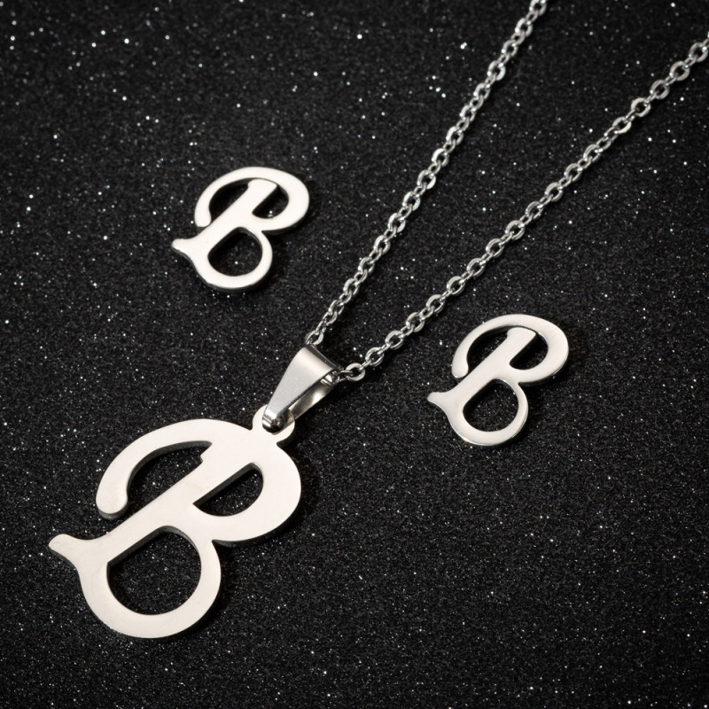 European and American retro 26 English letters earrings necklace three-piece set women's fashion new jewelry wholesale