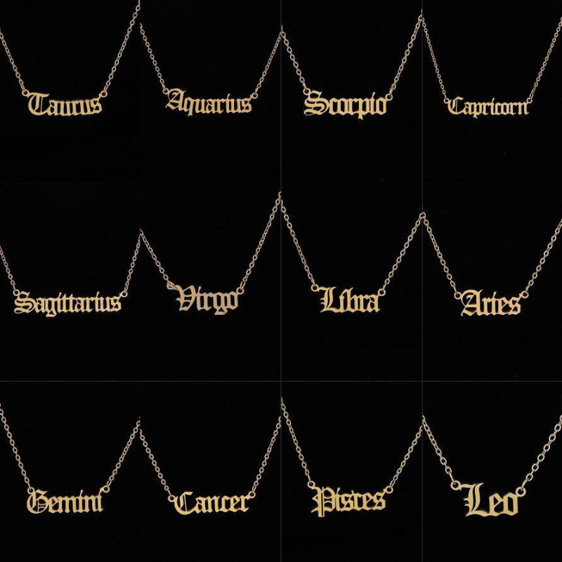 European and American style new simple stainless steel twelve constellations English letters sweater necklace women's color-preserving clavicle chain versatile