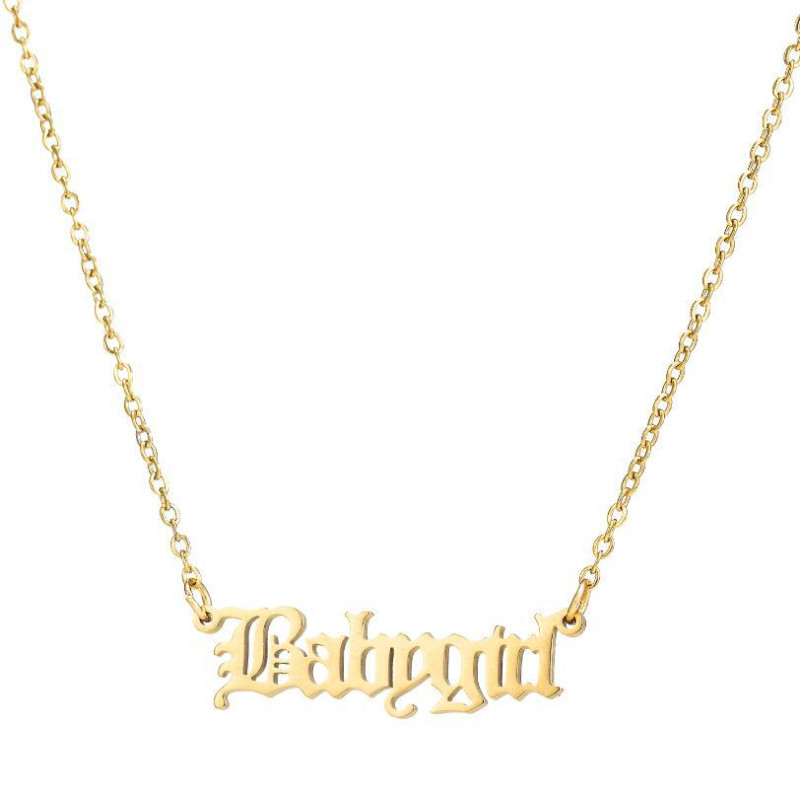 Retro Simple Hip Hop Art English Letters Stainless Steel Angel Babygirl Princess Prince Necklace