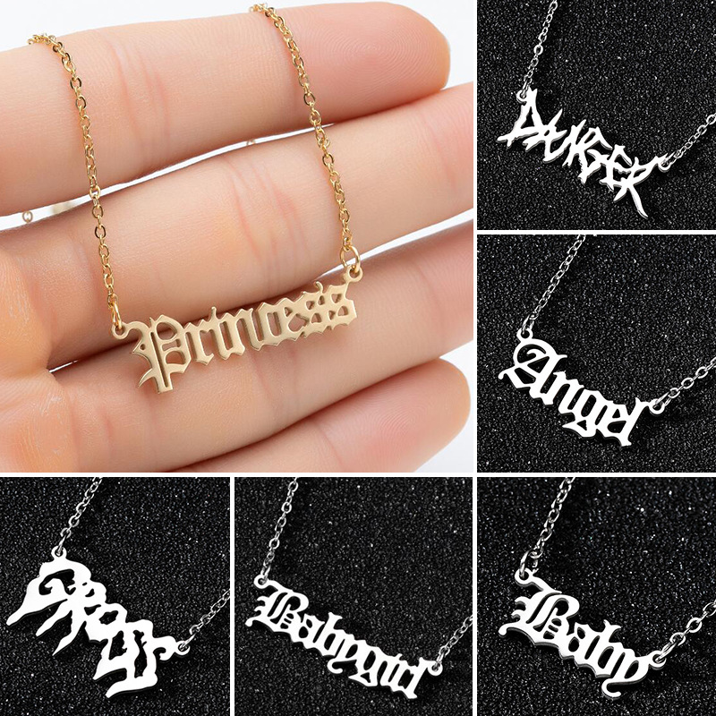 Art Letter Clavicle Chain Gothic Angel Princess Prince Pendant Harajuku Baby Girl Necklace Best Friend Gift