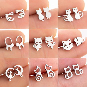 Korean version of cute cat and mouse earrings, fashionable stainless steel small pet cute cat earrings, small animal ear accessories