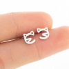 Korean version of cute cat and mouse earrings, fashionable stainless steel small pet cute cat earrings, small animal ear accessories