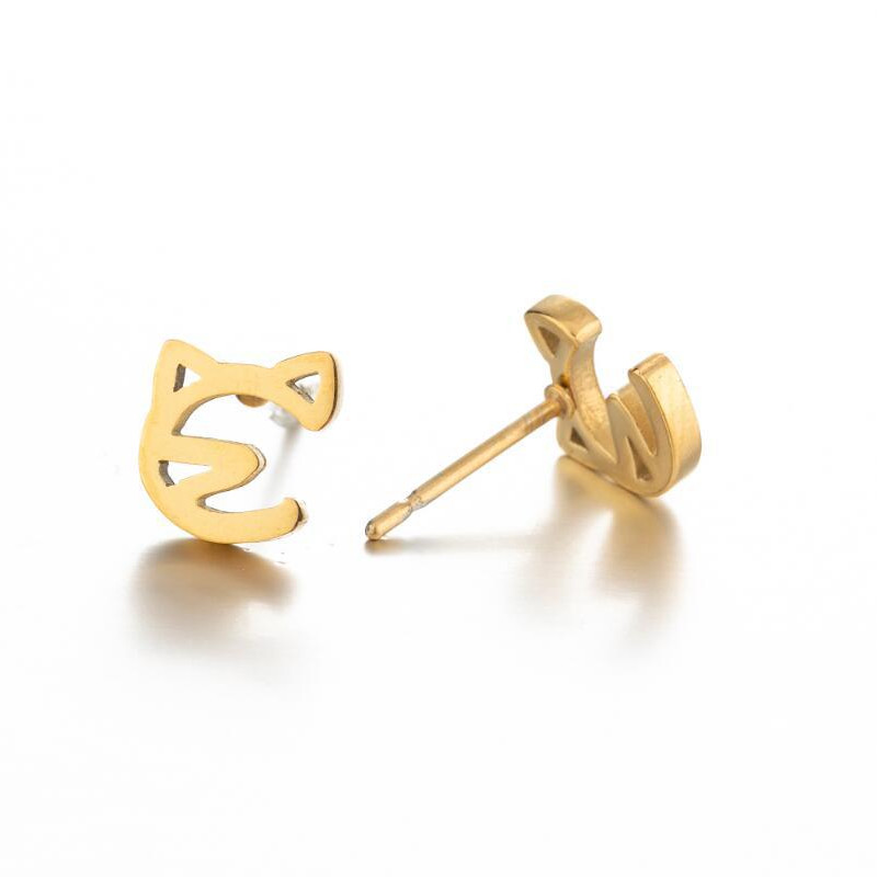 Korean version of cute cat and mouse earrings, fashionable stainless steel small pet cute cat earrings, small animal ear accessories