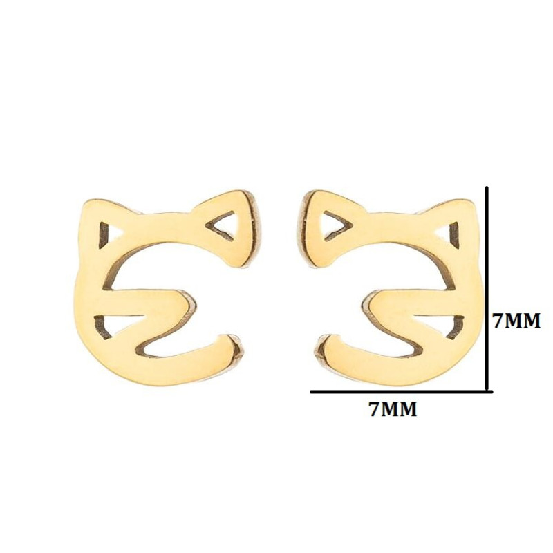 Korean version of cute cat and mouse earrings, fashionable stainless steel small pet cute cat earrings, small animal ear accessories