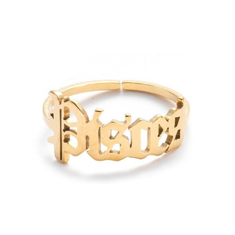 New stainless steel ring for women, ins does not fade, European and American opening, retro, simple English letter ring, wholesale for men