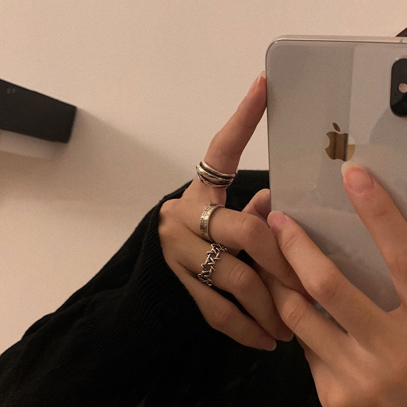 Ins ring three-piece set adjustable Roman numeral student Korean version open ring ring niche design ring