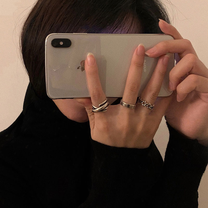 Ins ring three-piece set adjustable Roman numeral student Korean version open ring ring niche design ring