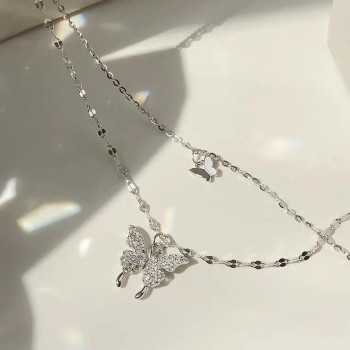 ins cold style butterfly double-layer necklace, non-fading, trendy clavicle chain, temperament stacked necklace, internet celebrity, versatile women's model