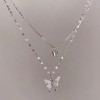 ins cold style butterfly double-layer necklace, non-fading, trendy clavicle chain, temperament stacked necklace, internet celebrity, versatile women's model