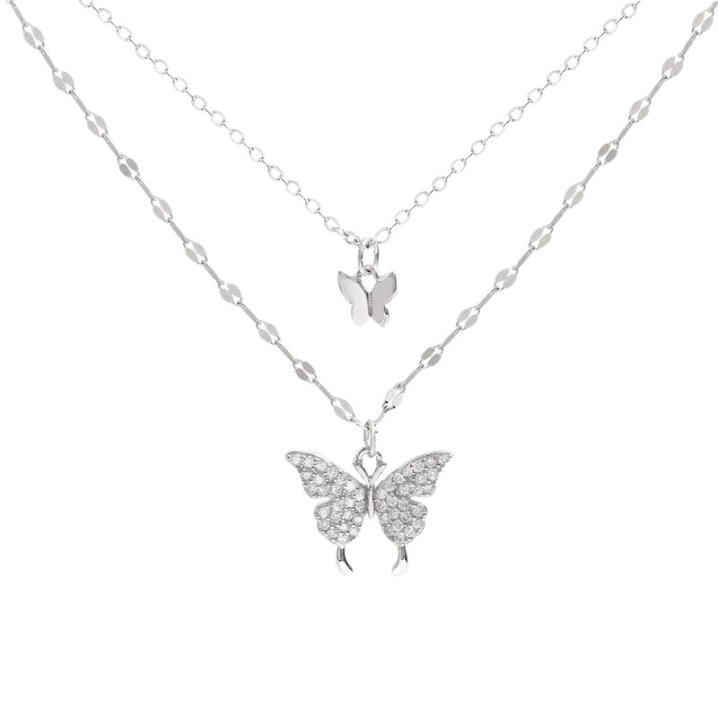 ins cold style butterfly double-layer necklace, non-fading, trendy clavicle chain, temperament stacked necklace, internet celebrity, versatile women's model