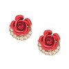 Rose flower earrings for women short S925 silver needle large flower earrings temperament new versatile short hair earrings earrings