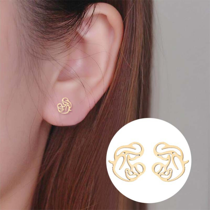 Japanese and Korean women's hollow mother holding child earrings ins simple cartoon ear jewelry mother's day gift wholesale