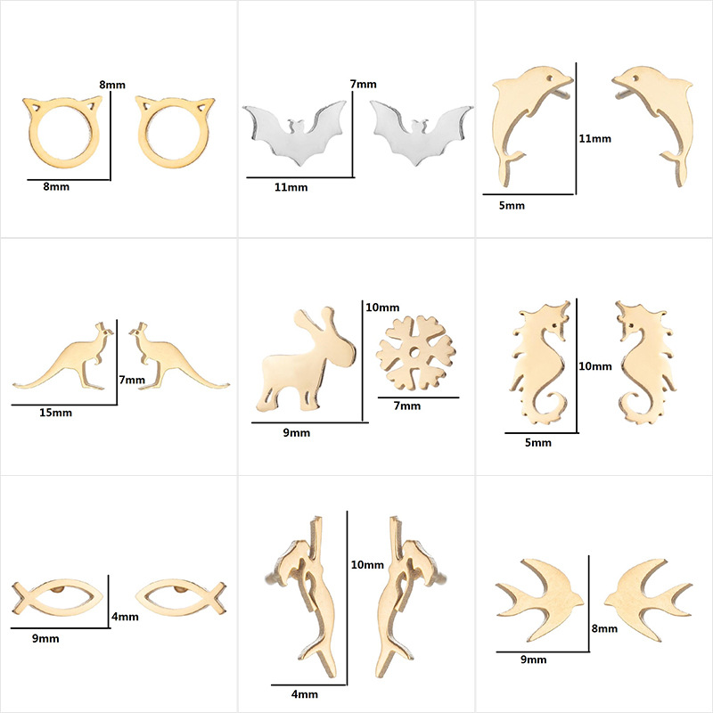 Amazon's new earrings, fashionable electroplated simple cat dolphin bat earrings, temperament simple ear bone nails wholesale