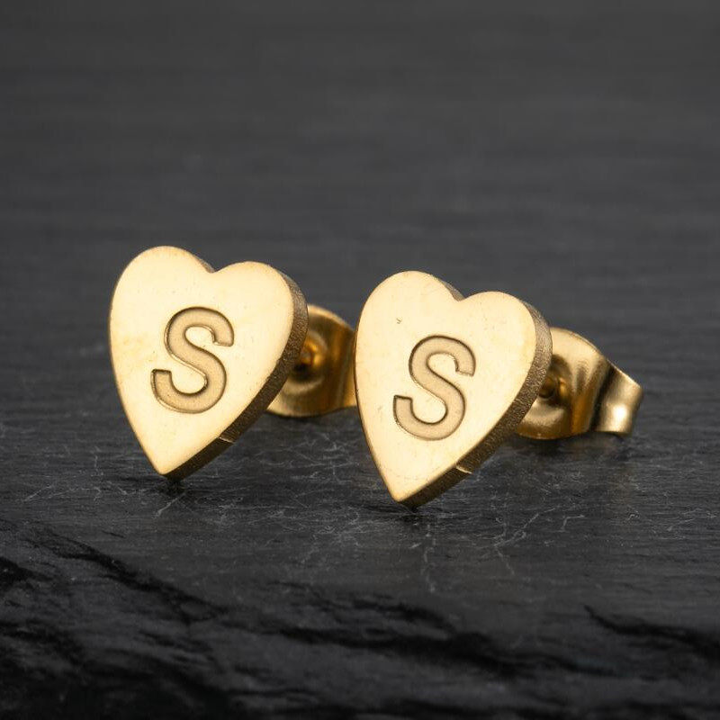 Retro Earrings Fashion Stainless Steel New Geometric Simple Love Shaped Earrings 26 English Letters Earrings Wholesale