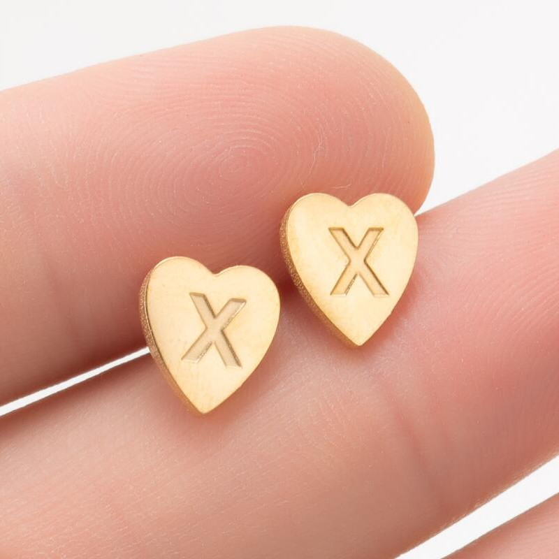Retro Earrings Fashion Stainless Steel New Geometric Simple Love Shaped Earrings 26 English Letters Earrings Wholesale
