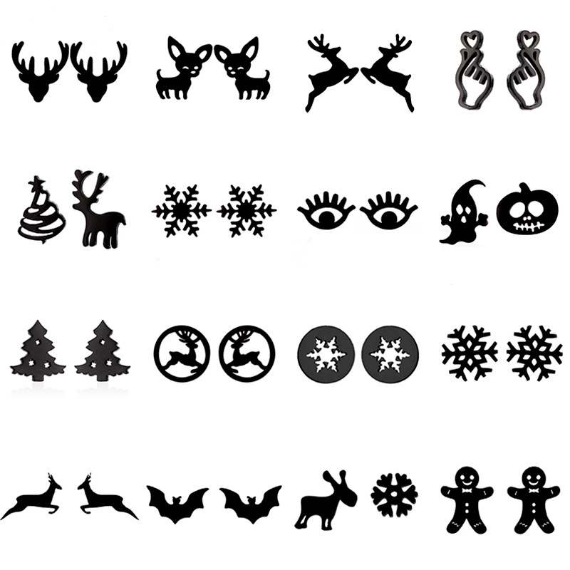 2025 Cross-border New Winter Deer Snowflake Snowman Pumpkin Ghost Bat Earrings Christmas Earrings Spot Wholesale