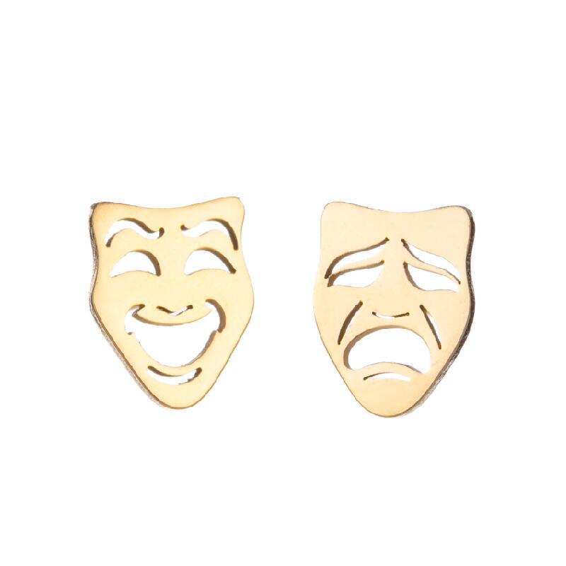 Fashionable black smiley face earrings, feminine style, Korean simple and cool style, asymmetrical crying smiley face ear bone nail ins