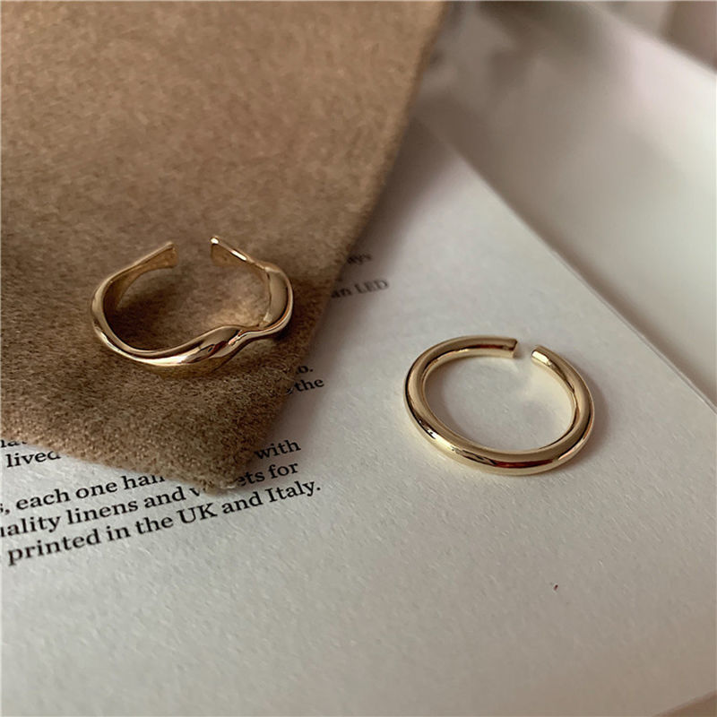 Plain ring two-piece set, simple, temperament and personality, ins trendy, cool and open, adjustable internet celebrity index finger ring for women