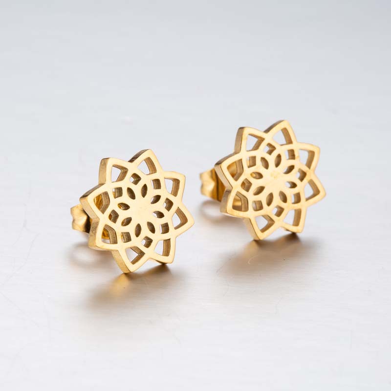 Retro lotus earrings ins feminine literary style fresh fashion hollow flowers Korean simple earrings in stock