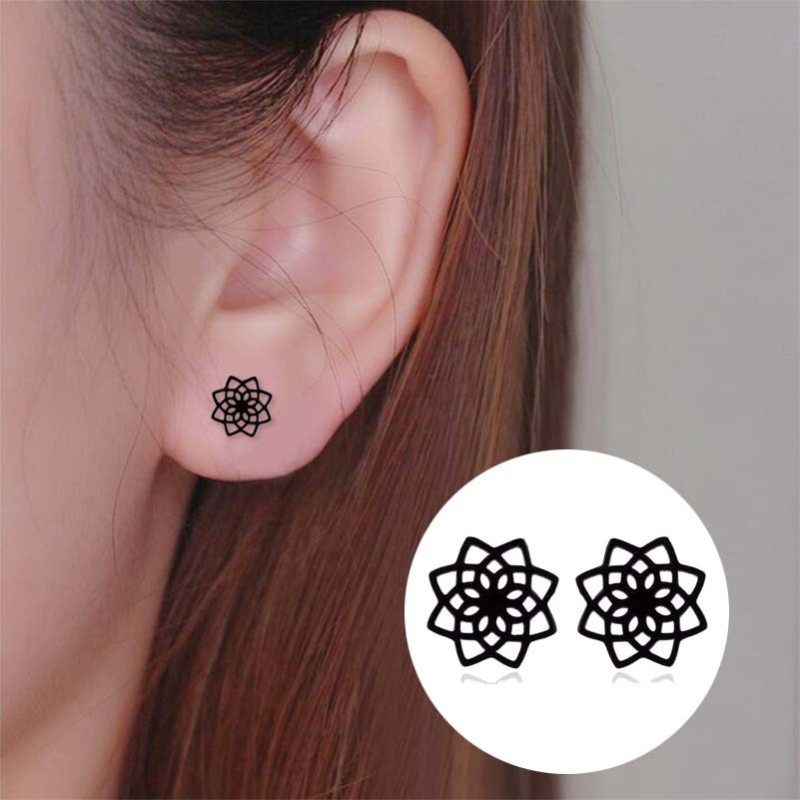 Retro lotus earrings ins feminine literary style fresh fashion hollow flowers Korean simple earrings in stock