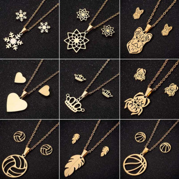 Fashion new snowflake earrings necklace jewelry set 18K gold love-shaped jewelry set foreign trade two-piece set