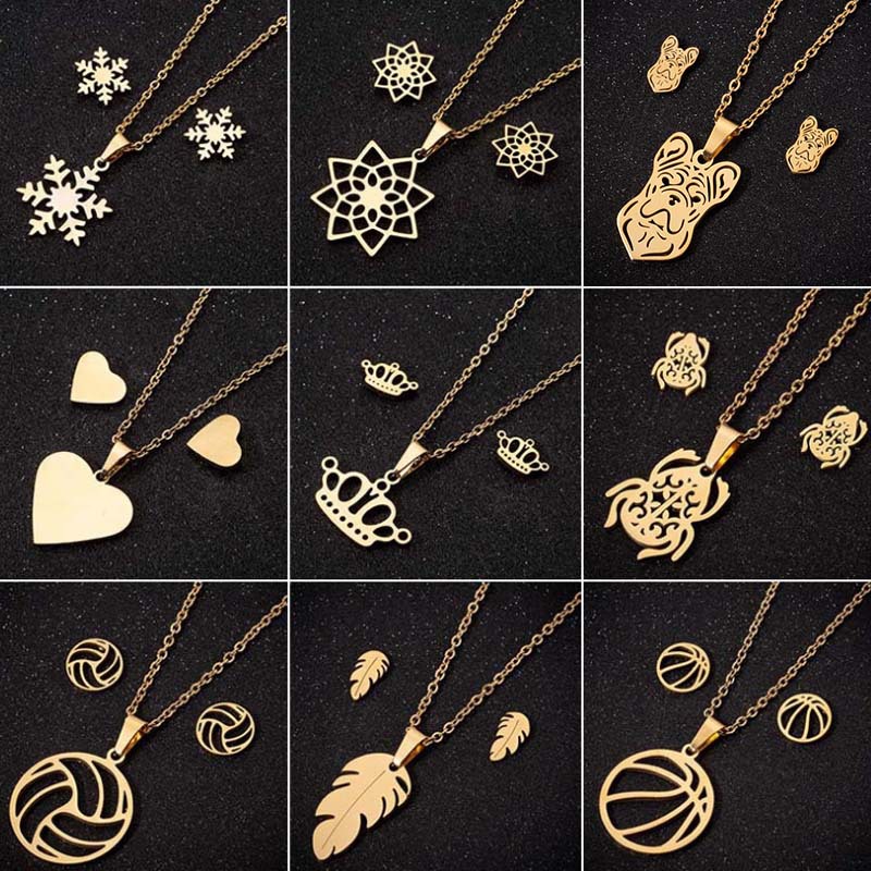Fashion new snowflake earrings necklace jewelry set 18K gold love-shaped jewelry set foreign trade two-piece set