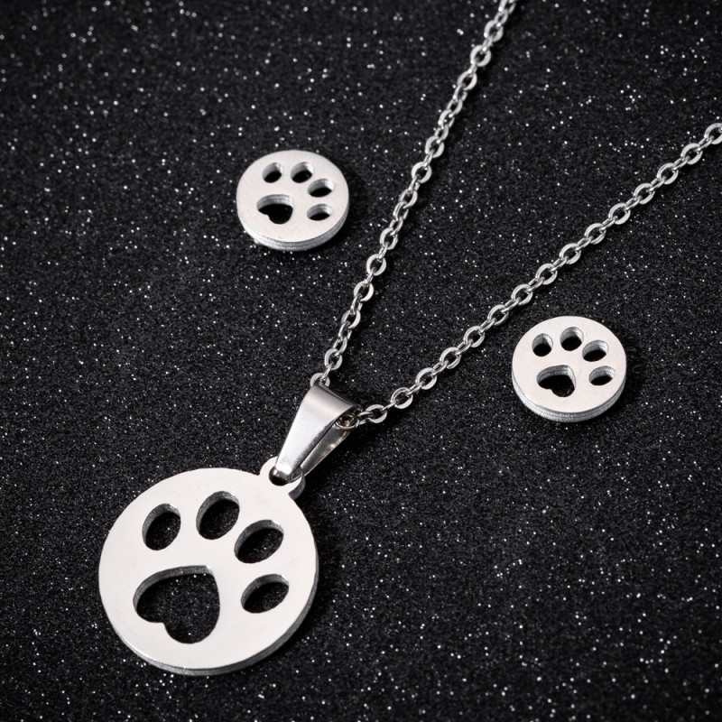 Fashionable Snowflake Earrings Necklace Jewelry Set Cute Mickey Heart Three-piece Set Foreign Trade Cross-Border Men's and Women's Wholesale