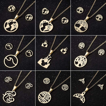 Mother holding her child necklace and earrings set ins cross-border fashion 18K gold love geometric simple three-piece jewelry set