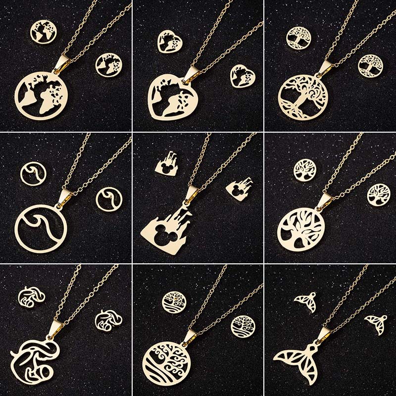 Mother holding her child necklace and earrings set ins cross-border fashion 18K gold love geometric simple three-piece jewelry set
